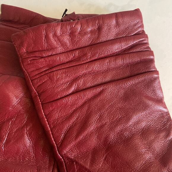 New Large Red Burgundy Leather and Cashmere Women's Gloves Excelled Winter Fall - Picture 2 of 7